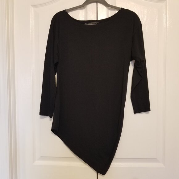 Armani Exchange Asymmetrical Hem Black Long Sleeve Top Small Wool Shirt/Dress S - Picture 3 of 12
